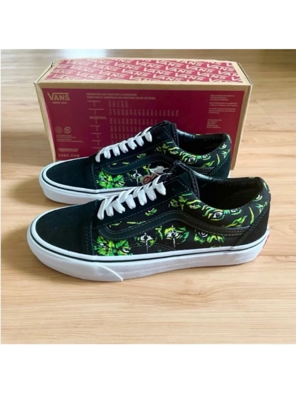 VANS Old Skool Low Top Black Green Canvas Suede Sneakers VNOA4BW2BML Women 8.0